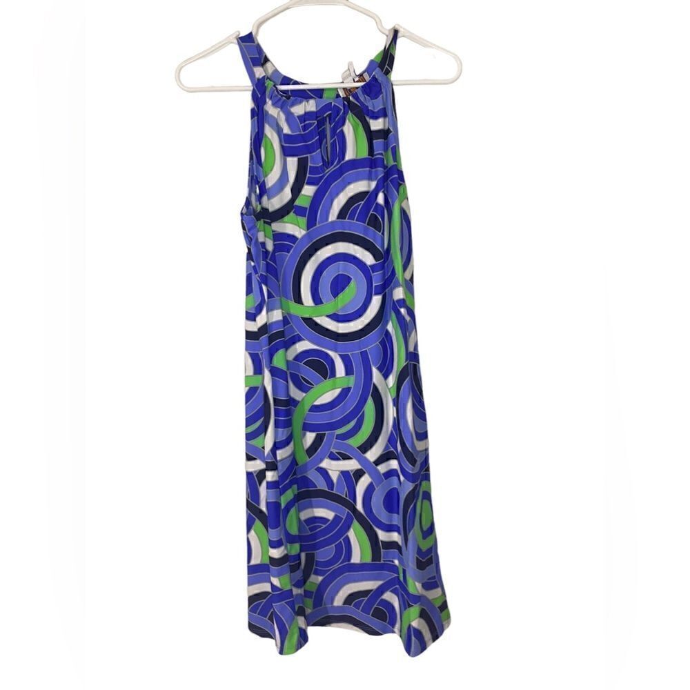 Jude Connally Lisa dress medium keyhole sleeveless geometric circles blue green